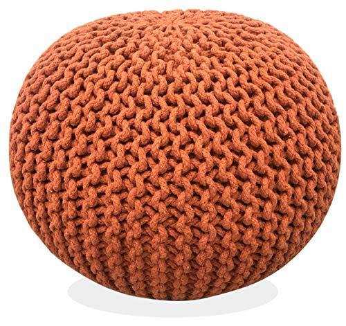 Fernish Décor Hand Knitted Cotton Ottoman Pouf Footrest 20x20x14 INCH, Living Room Accent seat (Pumpkin Orange)