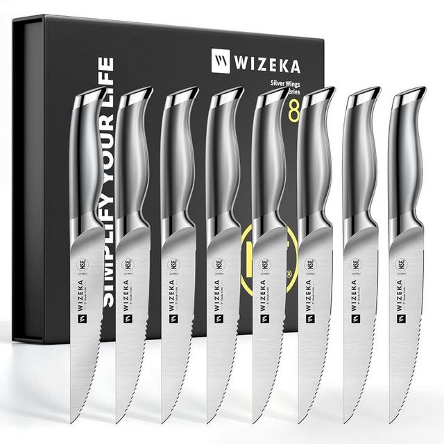 WIZEKA Steak Knives Set，Dishwasher Safe,1.4116 German Stainless Steel 4.5 Inches Steak Knife Set with Gift Box (Steak knives set of 8)