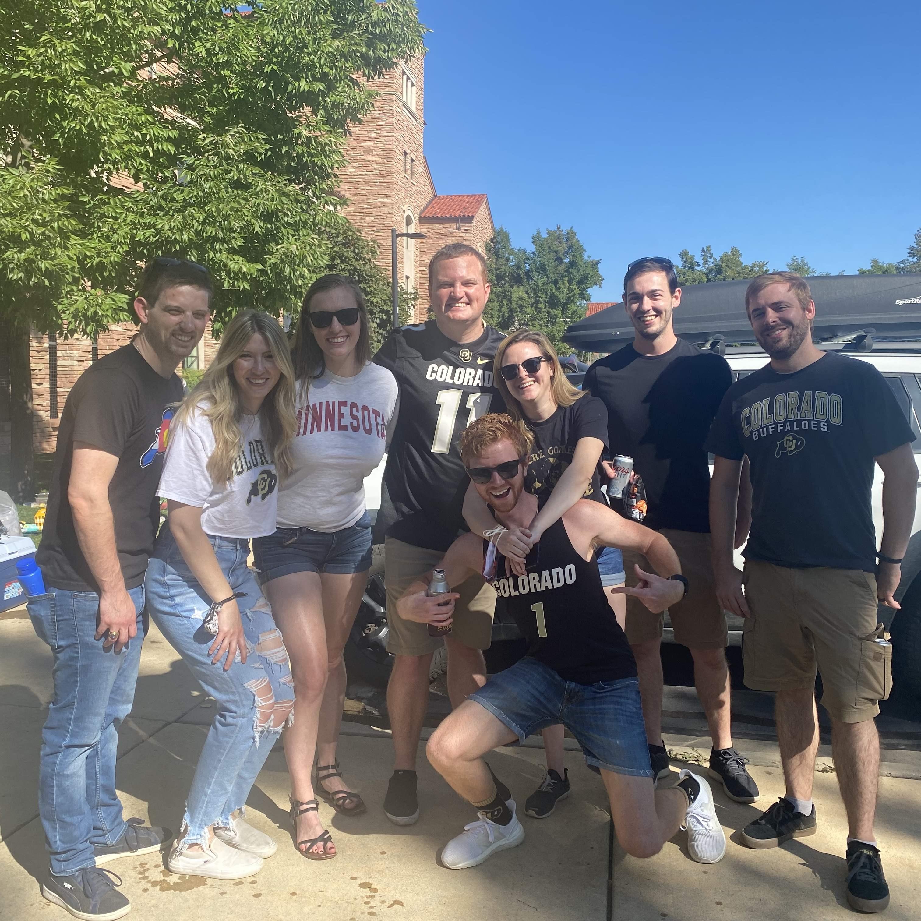 One of many CU tailgates- with Emilia always rooting for the wrong team according to this crew.