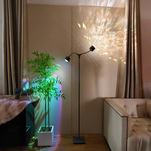 Sunset Lamp Projector Led Lights 3D Ocean Wave with Remote, 16 Colors Night Light 720° Rotation & Four Mode with American Standard Plug, Modern Floor Stand Night Light for Bedroom (Black Double-End)