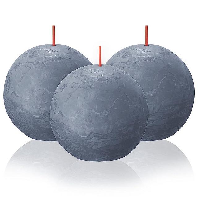 BOLSIUS 3 Pack Twilight Blue Rustic Ball Pillar Candles - 3 Inch - Premium European Quality - Natural Eco-Friendly Plant-Based Wax - Unscented Dripless Smokeless 25 Hour Party and Wedding Candles