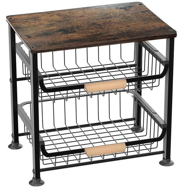 NiuYichee 3-Layer Kitchen Fruit Storage Basket Snack Rack, countertop Storage Rack, Stackable Storage Rack with Desktop, Pull-Out Hollow Metal Storage Basket with Handle, Kitchen Organizers & Storage