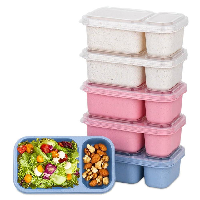 DOSEWART 6Pack 2-Compartment Reusable Snack Containers with Lids, Wheat Straw Reusable Snack Packs for Meal Prep Food Storage On-the-Go Snacking