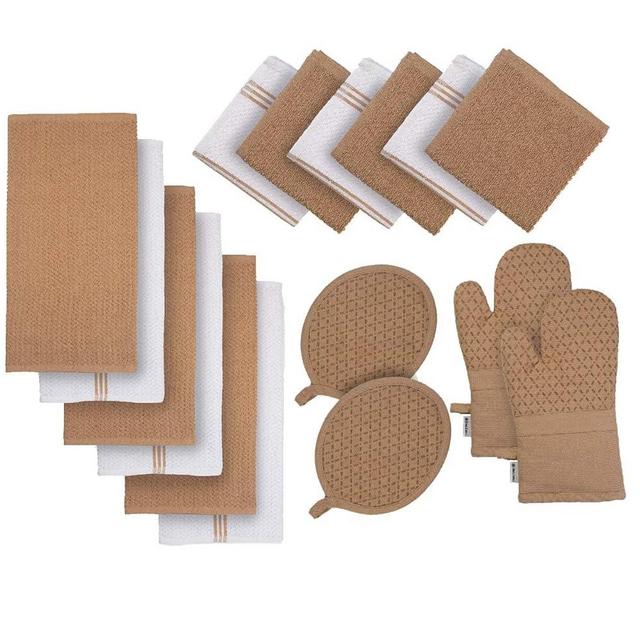 16 Piece Kitchen Dish Cloths Set - 100% Cotton Dish Towels, Heat Resistant Kitchen Mittens and Pot Holder Set, Reusable Dish Rags for Washing Dishes, Absorbent Dish Towels for Kitchen Drying - Beige