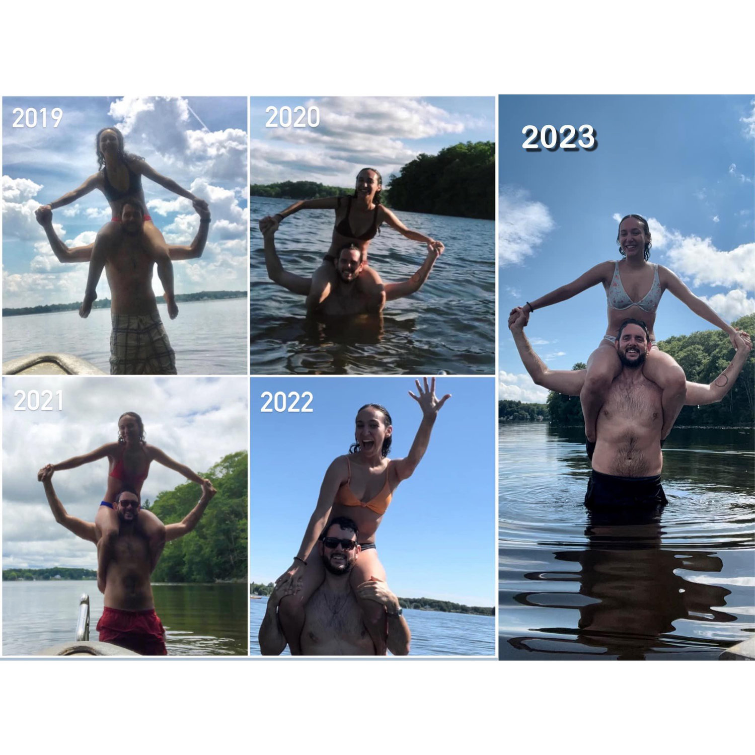 Our biggest tradition. It started as a fun picture from our first real day-trip date on July 4th 2019. We always say one day we'll be taking these with our kids on our shoulders!