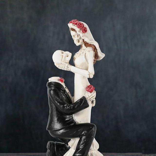 GoGnome Skeleton Bride and Groom 6.4'' - Dia De Los Muertos Figurines Day of The Dead Decorations Till Death Do US Part Decor - Halloween Gothic Wedding Cake Topper Decor (Skeleton Couple)