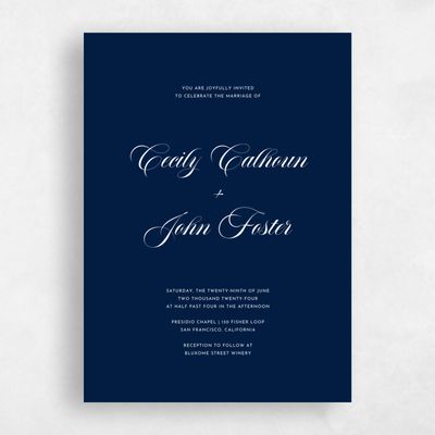 Navy, Blue Wedding Invitation - Wilmington Portrait