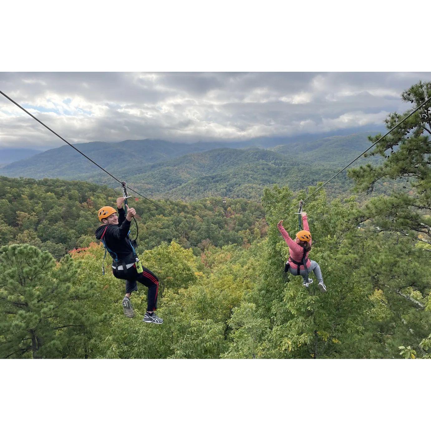 Ziplining during our engagement trip!