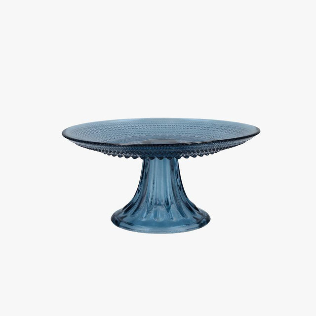 Jupiter Beaded Glass Cake Stand, Short - Blue