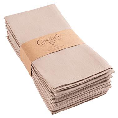 KAF Home Chateau Easy-Care Cloth Dinner Napkins - Set of 12 Oversized (20 x 20 inches) (Taupe)