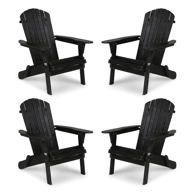 VINGLI Folding Adirondack Chairs Set of 4, Wood Adirondack Chair for Outdoor, Foldable Fire Pit Chairs for Patio, BBQ, Porch, Yard, Pool, Black
