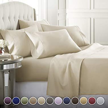 6 Piece Hotel Luxury Soft 1800 Series Premium Bed Sheets Set, Deep Pockets, Hypoallergenic, Wrinkle & Fade Resistant Bedding Set(Queen, Cream)