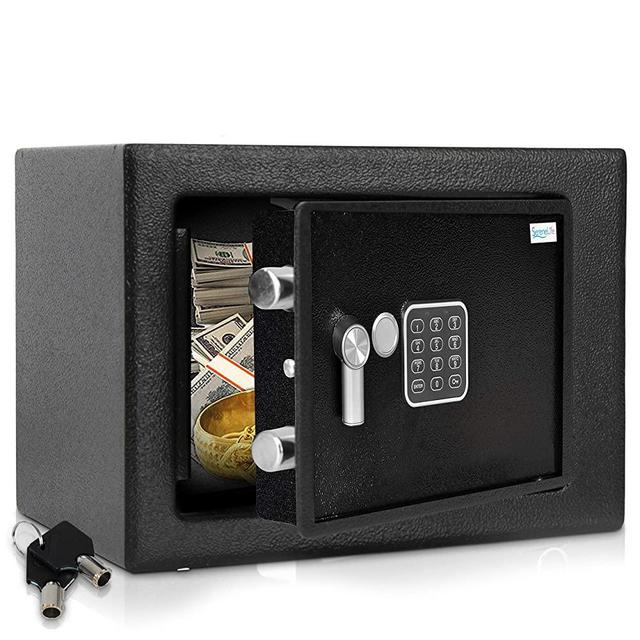 Home Security Electronic Lock Box - Safe with Mechanical Override, Digital Combination Lock Safe, LED Low Battery Indicator, Includes Mounting Bolts, Keys & (4) x ‘AA’ Batteries - SereneLife SLSFE15