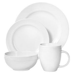 Porcelain 16pc Dinnerware Set White Beaded Rim - Threshold™