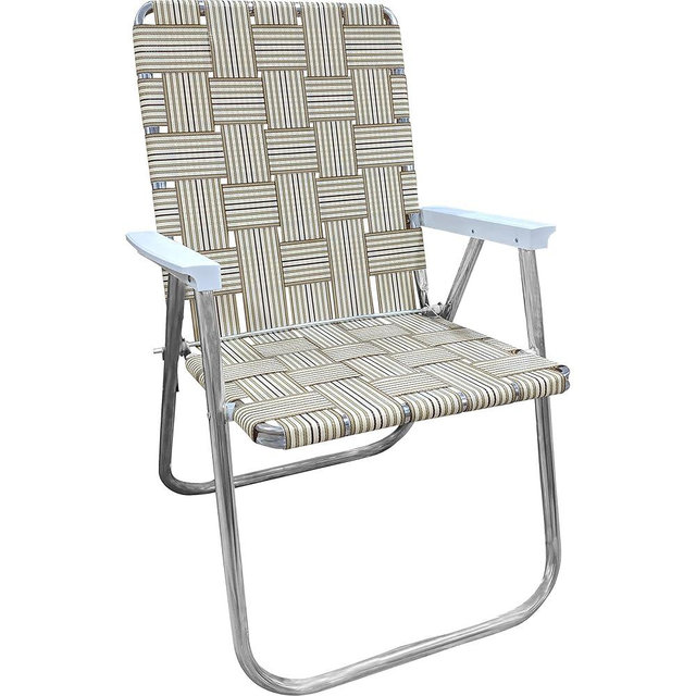 Lawn Chair USA | Folding Aluminum Webbed Chair for Camping, Sports, and Beach | Classic - Tan Stripe //with White Arms