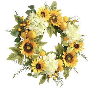 Sunflower Wreath with Hydrangeas, Lemons, Big Berry,Summer Wreath for Front Door, Unique Housewarming Gift,mother'day Gift,Farmhouse Porch Decor, Wall Decor-22IN