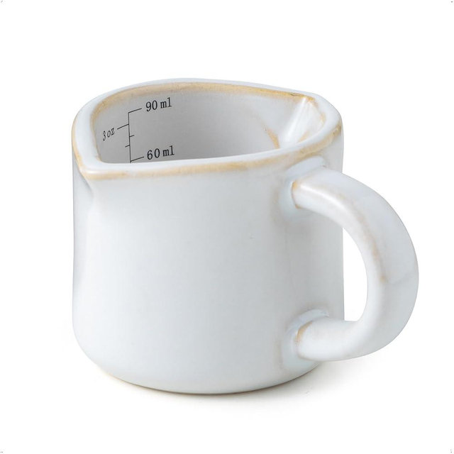 YHOJOY Ceramic Espresso Cup, Espresso Accessories, 3 OZ Espresso Measuring Cup Expresso Shot Cup with Handle, Double Spouts, Cream White