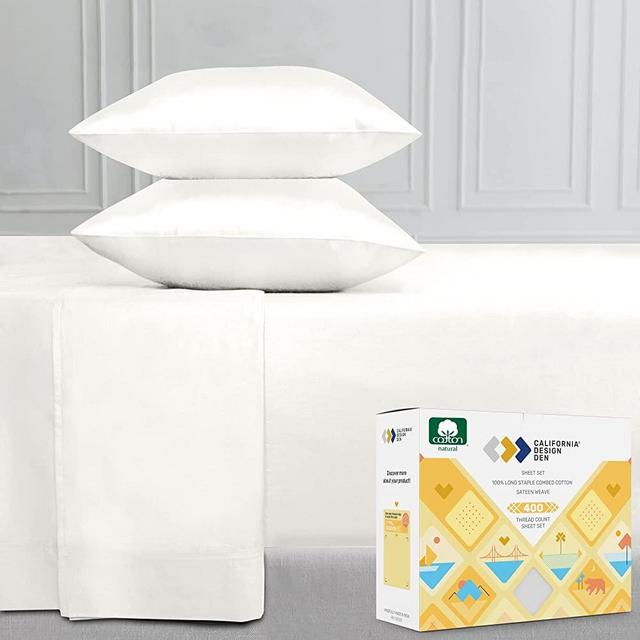 California Design Den 400 Thread Count 100% Cotton Sheets, Cream King Size Sheet Set, 4-Piece Set, Luxury Sheets for Bed, Breathable, Soft & Silky Sateen Weave, Fits Mattress 16'' Deep Pocket