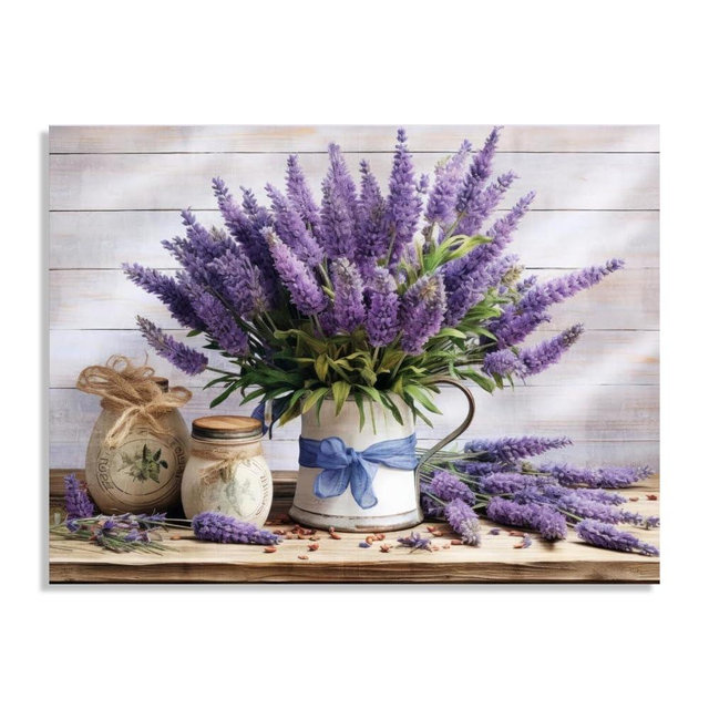 B BLINGBLING Purple Lavender Wall Art Rustic Floral Bathroom Wall Decor Purple Farmhouse Flower Poster Country Pictures Art Print Framed Lilac Painting for Bathroom Bedroom Office Decorations 12"x16"