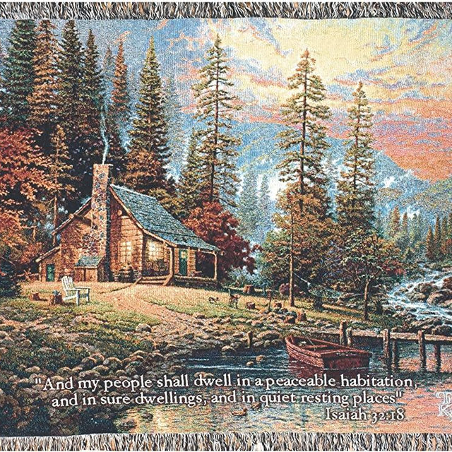 Manual Inspirational Collection 50 x 60-Inch Tapestry Throw with Verse, A Peaceful Retreat by Thomas Kinkade, 60 X 50-Inch