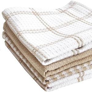 T-Fal Premium Waffle Dish Cloths: Highly Absorbent,Super Soft Long Lasting - 100% Cotton,12"x13" Flat Waffle Dish Towel for Cleaning & Drying Dishes,Sand,(Pack of 8)