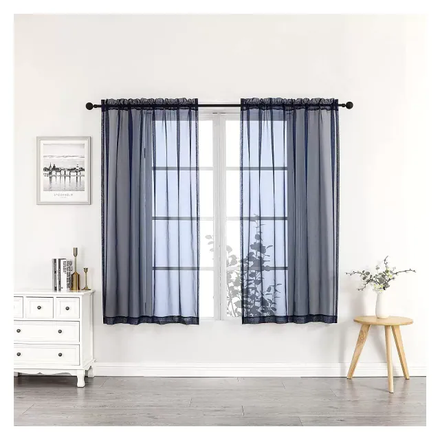 Kate Aurora Simplistic Living 2 Piece Lightweight Rod Pocket Navy Blue Sheer Curtains For Small Windows - 63 in. Long