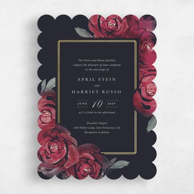 Black Scalloped Wedding Invitation - Roana Classic Foil