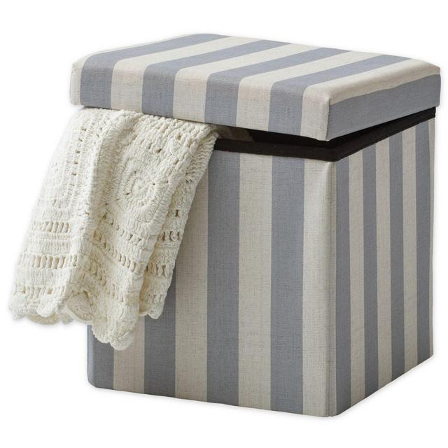 Bee & Willow Home™ Linen Upholstered Stripe Ottoman in Blue