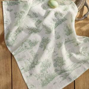 Bunny Toile Linen Dish Towel
