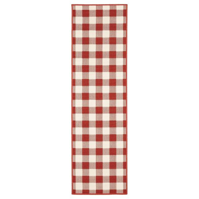 2'3"x7'6" Madeline Plaid Check Rug Red/Ivory - Captiv8e Designs