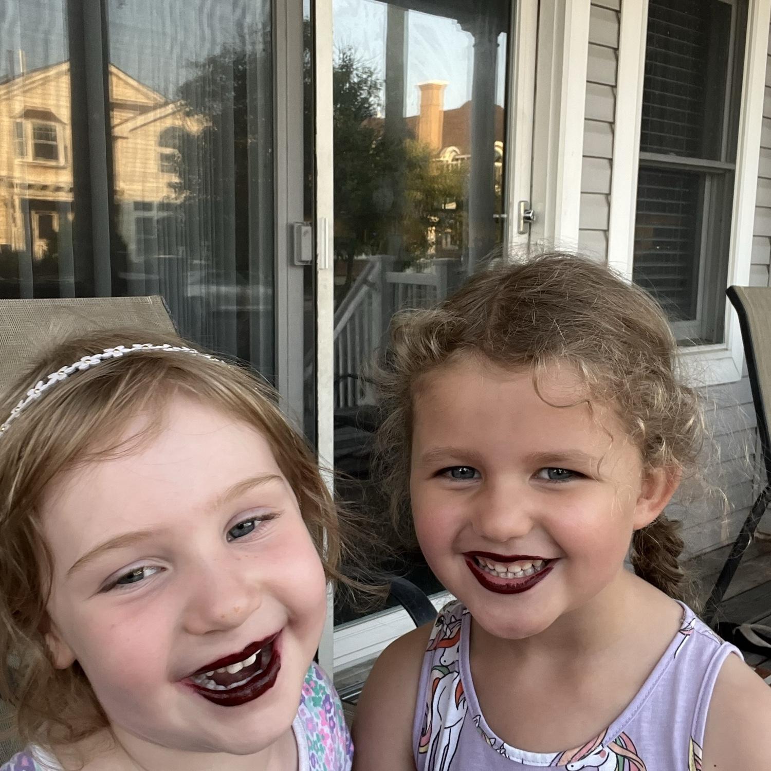 Camille and Marlowe play with makeup (yes this was impossible to take off)