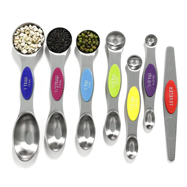 Magnetic Measuring Spoons Set Stainless Steel with Leveler,Multicolors Measuring Cups and Spoon Set Kitchen Gadgets Apartment Essentials Fits in Spice Jars,Stackable Metal Tablespoon Spoon for Baking