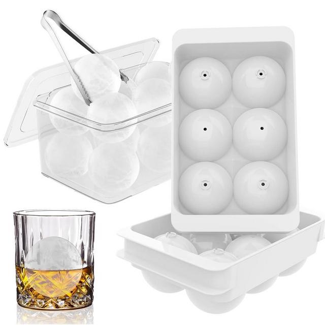 WIBIMEN Large Ice Cube Molds, Big Round Whiskey Ice Cube Trays for Freezer, Easy to Fill & Release, Whiskey Bourbon Cocktail(1.9In*6 Balls- White/2 Pack)