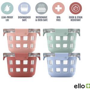Ello Duraglass Glass Meal Prep Sets Leak-Proof Glass Food Storage Containers with Airtight BPA-Free Plastic Lids, Dishwasher, Microwave, and Freezer Safe
