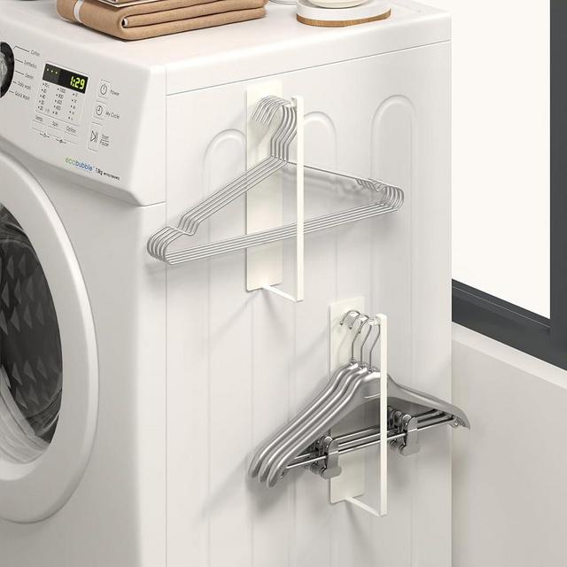 Hoopoton 2 Pack Magnetic Hanger Organizer, Space-Saving Hanger Storage Rack for Washing Machine, and Laundry Room – Fits Adult and Child Clothes Hangers (2, White)