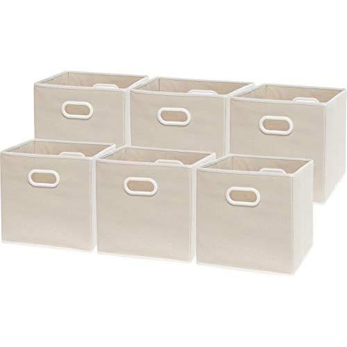 6 Pack - SimpleHouseware Foldable Cube Storage Bin with Handle, Beige (12-Inch Cube)