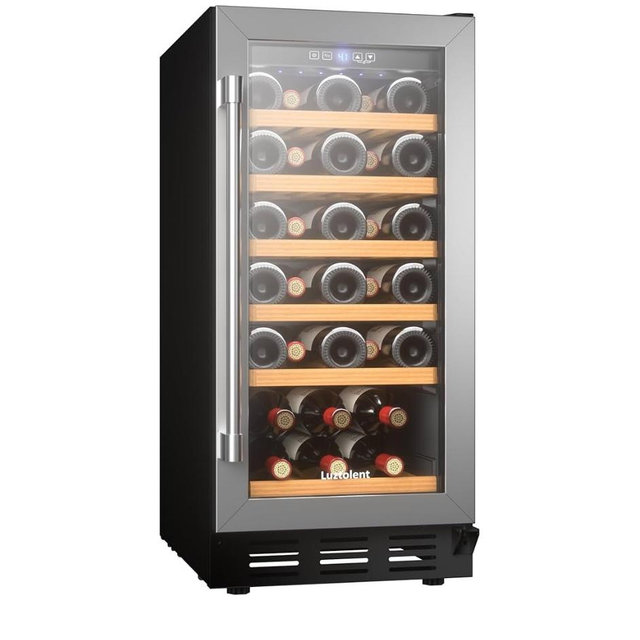 31 Bottles Wine Cooler Refrigerator, 15 Inch Wine Cooler with Single Zone, Built-in or Under Counter, 41-64°F Digital Touchscreen, Triple-Layer Glass,Wine Cellars for kitchen