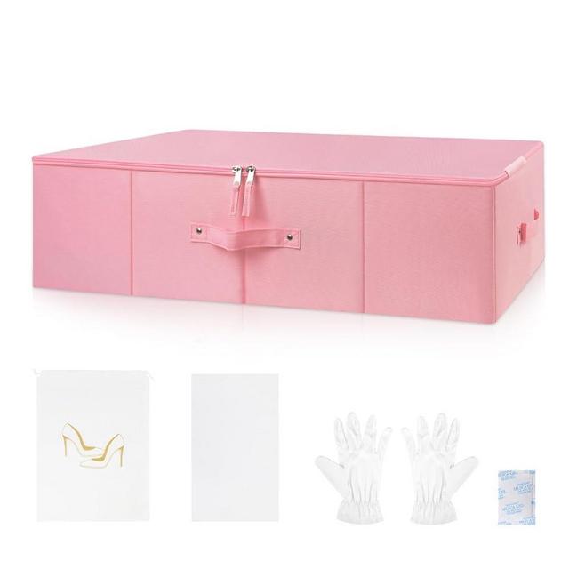 Wedding Dress Storage Box,Wedding Dress Preservation Box with 50 Sheets of Acid Free Tissue Paper,1 Pair Microfibe Gloves,Dustproof Bag and Clothing Desiccants,WeddingDress Preservation Kit(Pink）