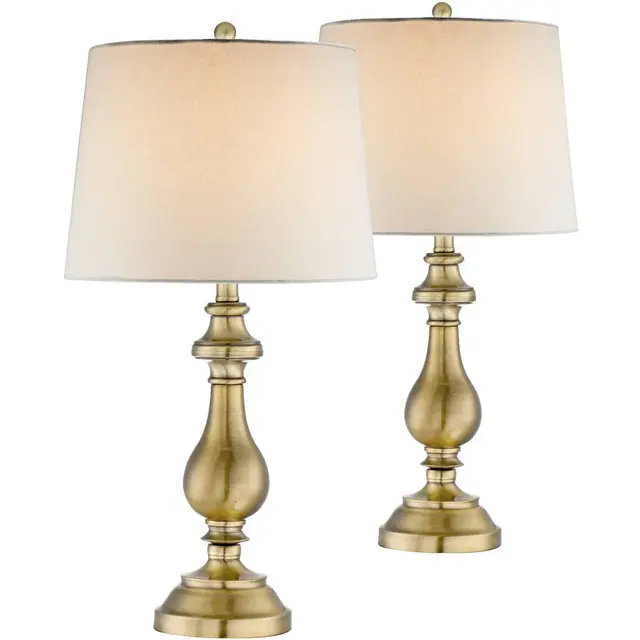 Regency Hill Fairlee Traditional Table Lamps 26" High Set of 2 Antique Brass Metal Candlestick White Fabric Drum Shade for Bedroom Living Room Bedside