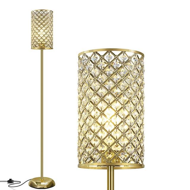 RAYINIGHT Gold Floor Lamp,Elegant Crystal Floor Lamp Modern Standing Lamp with On/Off Foot Switch ,Tall Pole Accent Lighting for Living Room, Girl Bedroom, Dresser, Office