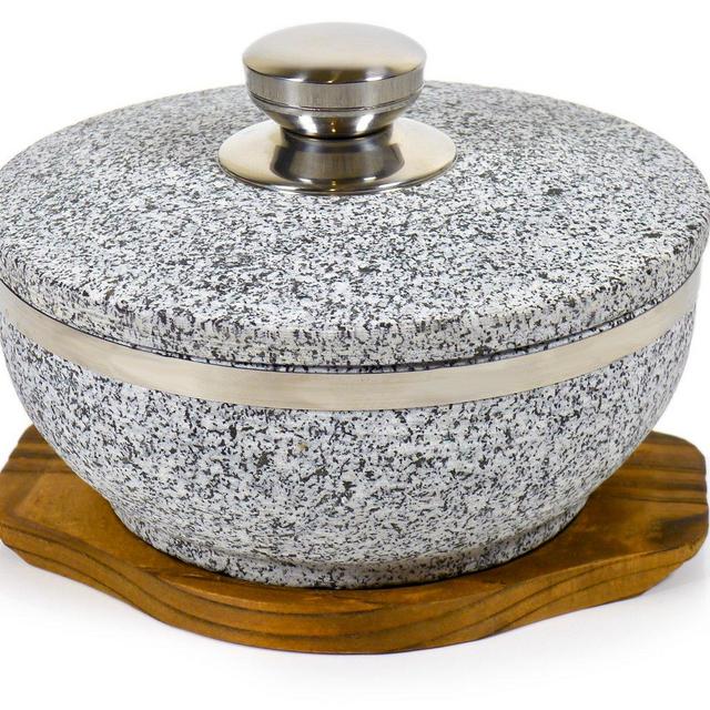 Spiceberry Home Large Granite Dolsot/Haradha Bowl with Lid, 1 Quart