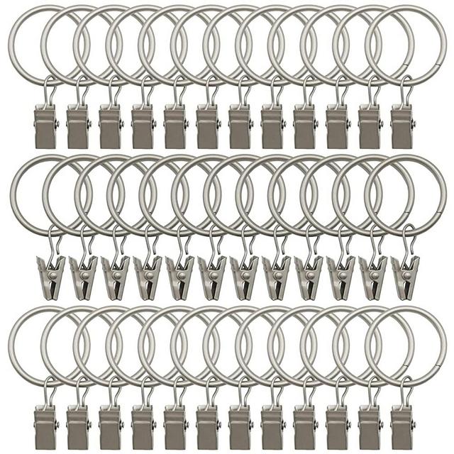36 Pack Rings Curtain Clips Strong Metal Decorative Drapery Window Curtain Ring with Clip Rustproof Vintage Compatible with up to 1 inch Drapery Rod Silver Color