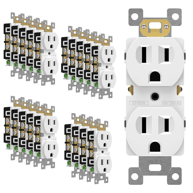 ENERLITES Duplex Receptacle Outlet, Residential Grade Electrical Wall Outlet, 15A 125V, Self-Grounding, 2-Pole, 3-Wire, UL Listed, 61581-W-20PCS, White (20 Pack)
