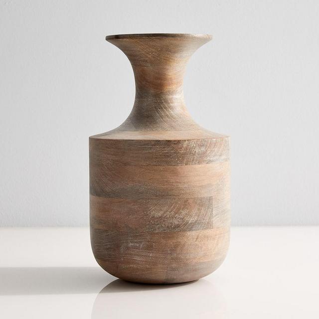 Mcm Wood Vase, Tall Genie Bottle, Whitewash + Mango Wood