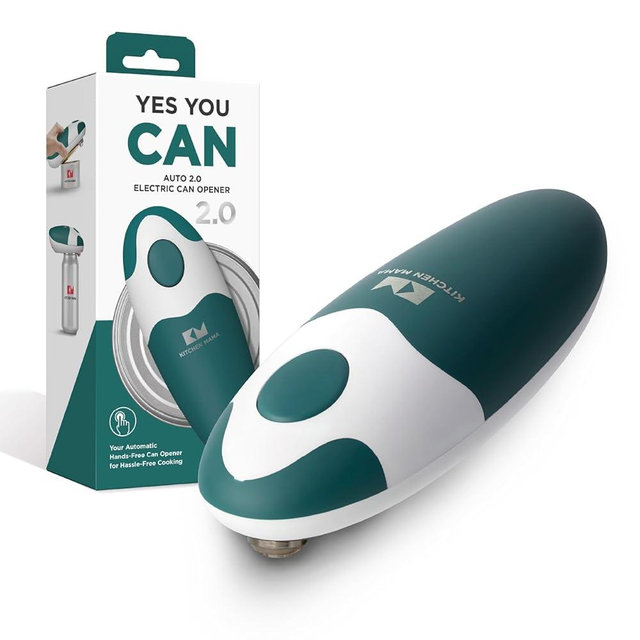 Kitchen Mama Auto 2.0 Electric Can Opener: Blade Opens Almost Any Can Pop or Soda Can - Automatic, Hands Free, Safe, Smooth Edge, Lid Remover, Battery Operated, Cordless, YES YOU CAN (Emerald Mist)