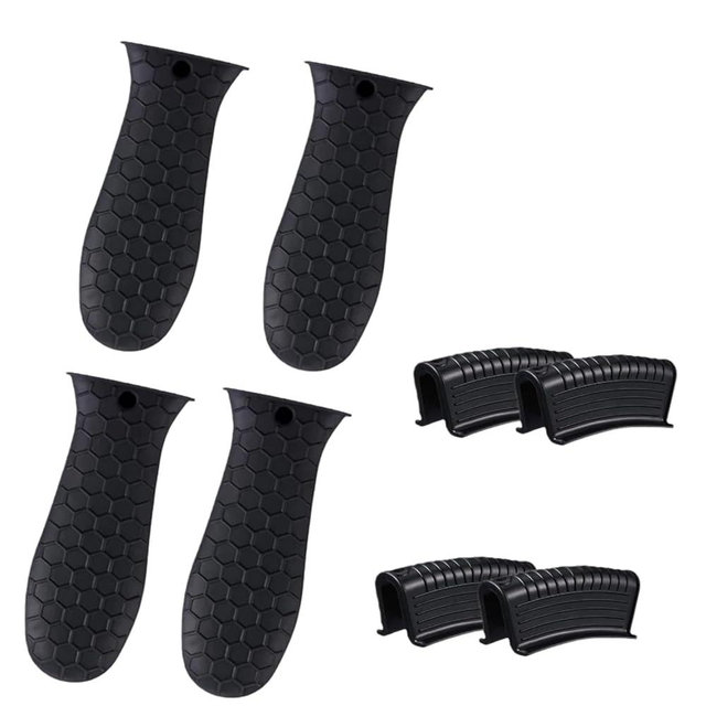 Aissmmeio 8 Pcs Silicone Pot Handle Covers Set, Heat Resistant Cast Iron Handle Sleeves - Non Slip Pan Handle Holder for Frying Pan, Pots, Kitchen Cookware (Black)