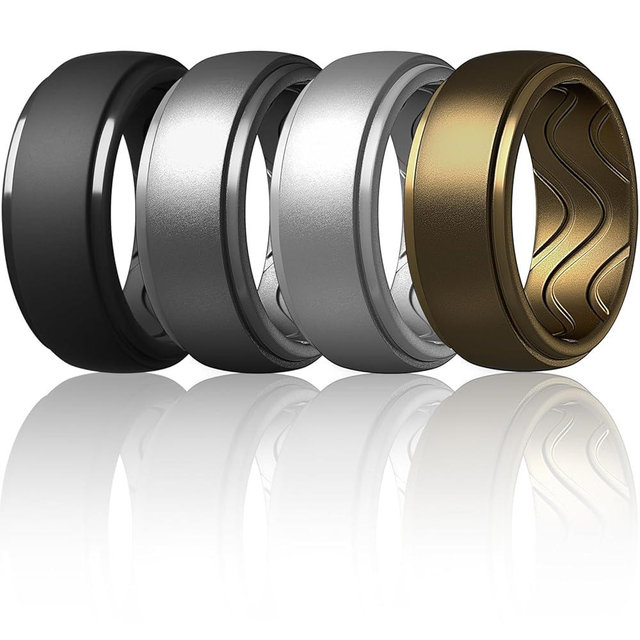 Egnaro Men's Silicone Rings 10mm Wide 2.5mm Thick, Rubber Wedding Bands with Inner Arc Ergonomic Breathable Design, 1/4/5/7 Variety Multipack