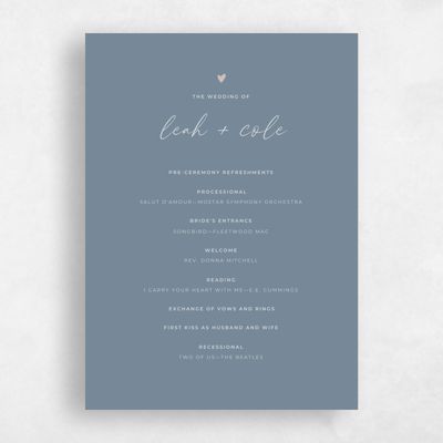 Blue Simple Wedding Program - Marley