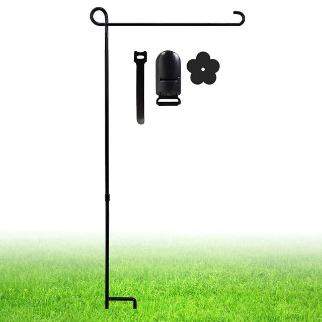 ESTTOP Garden Flag Stand, Thickened Pole Sturdy Straight Premium Metal Yard Flag Holder Weather-Proof Flagpole with Clip and Stopper for Seasonal Christmas Garden Flag, Outdoor Decor Decoration