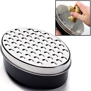 Hicook Cheese Grater Citrus Lemon Zester with Food Storage Container & Lid - Perfect For Hard Parmesan Or Soft Cheddar Cheeses, Ginger, Vegetables, Butter, Chocolate & Nutmeg (Black)